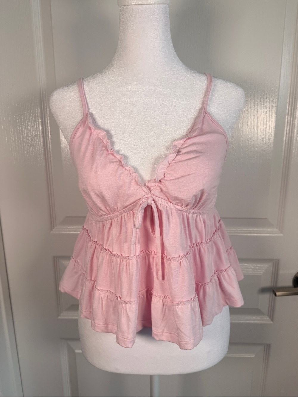 Pink Rose Light Pink Ruffle Tie-Front Camisole